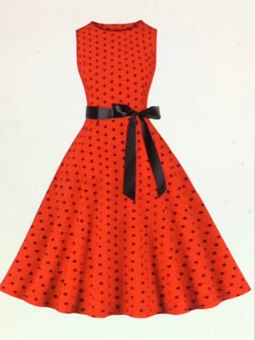 Ladies XXL red and black polka dot retro dress